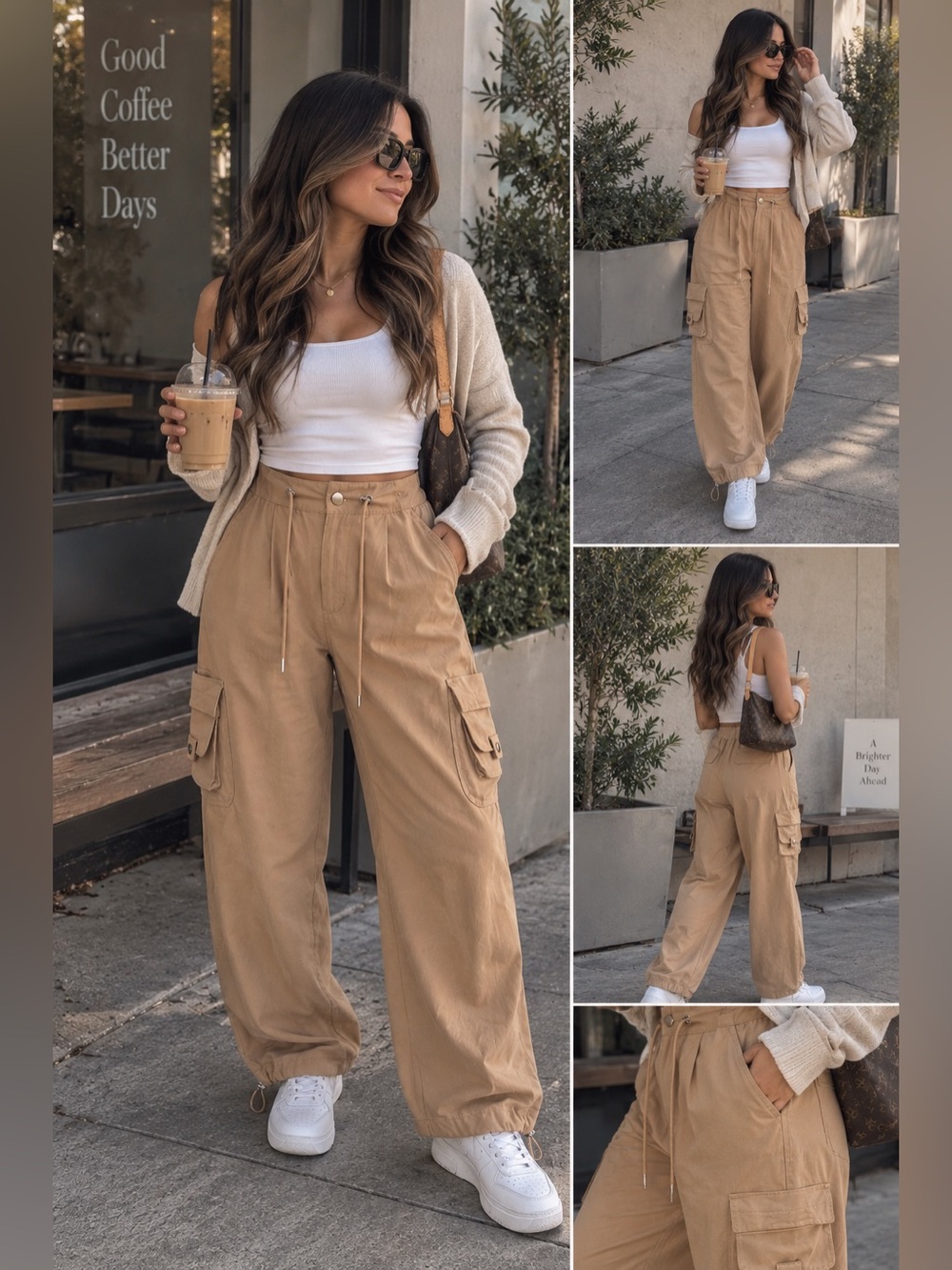 She + Sky Wide-Leg Cargo Pants in Tan